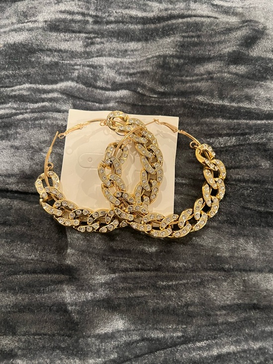 Other Jewelry - Gold Crystal-Embellished Chain Hoop Earrings - Women Jewelry